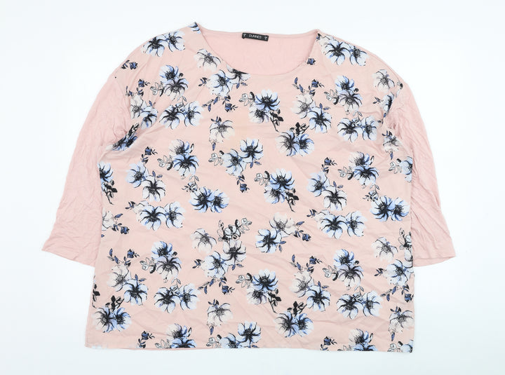 Dunnes Stores Womens Pink Floral Polyester Basic Blouse Size 20 Round Neck
