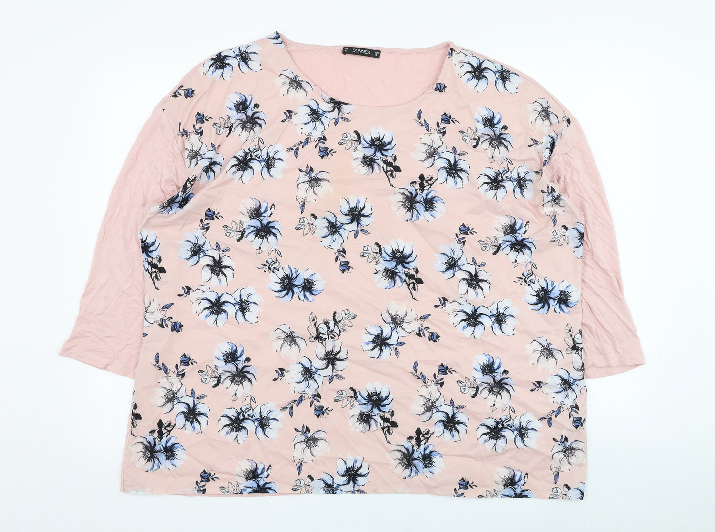 Dunnes Stores Womens Pink Floral Polyester Basic Blouse Size 20 Round Neck