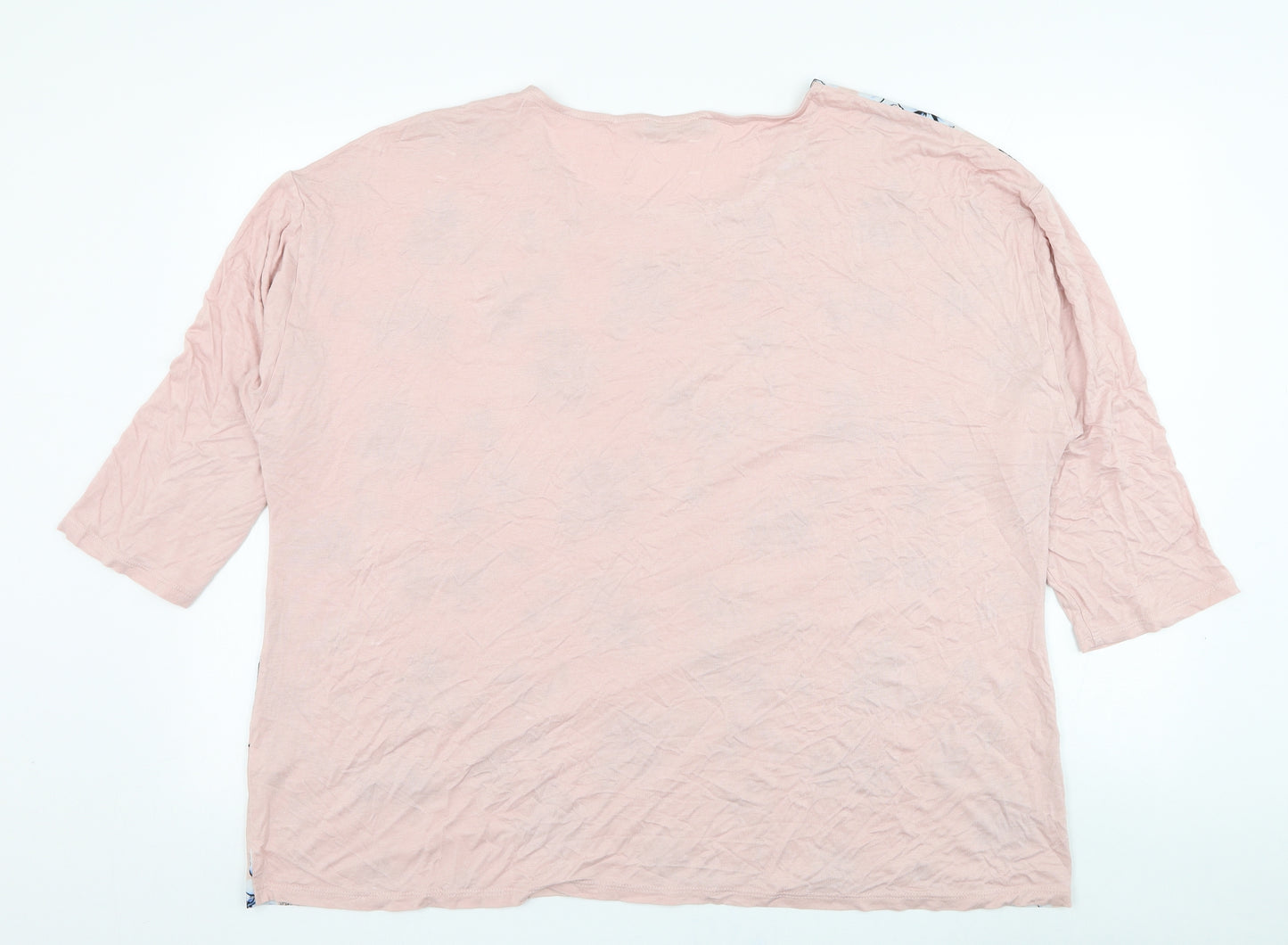 Dunnes Stores Womens Pink Floral Polyester Basic Blouse Size 20 Round Neck