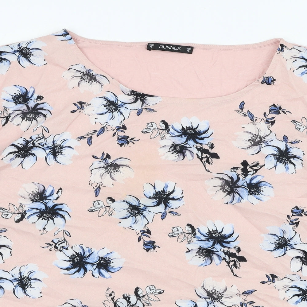 Dunnes Stores Womens Pink Floral Polyester Basic Blouse Size 20 Round Neck