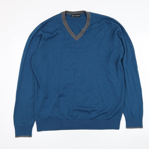 Marks and Spencer Mens Blue V-Neck  Acrylic Pullover Jumper Size L