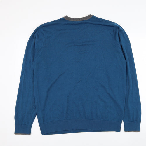 Marks and Spencer Mens Blue V-Neck  Acrylic Pullover Jumper Size L
