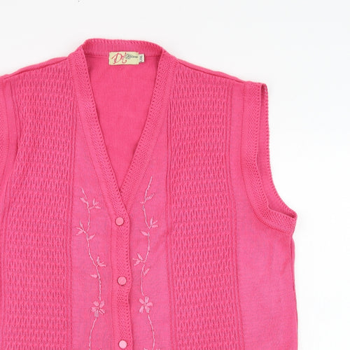 Dil knitwear Womens Pink V-Neck  Acrylic Cardigan Jumper Size L