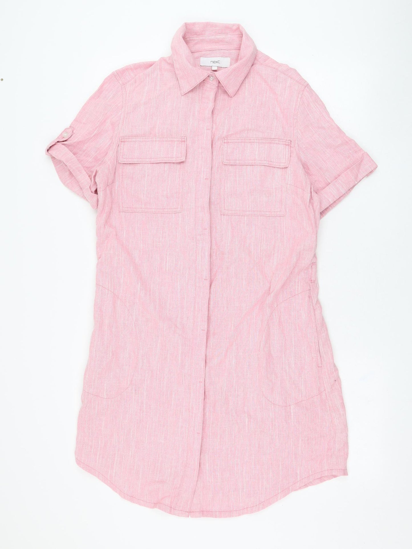 NEXT Womens Pink  Linen Shirt Dress  Size 10  Collared Button