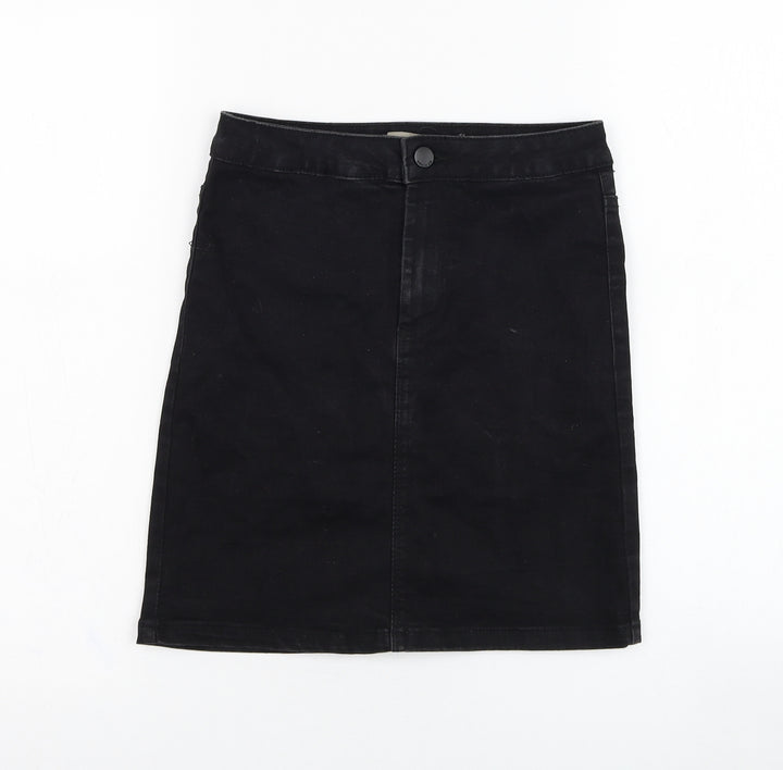 Primark Womens Black Cotton Straight & Pencil Skirt Size 6 Zip