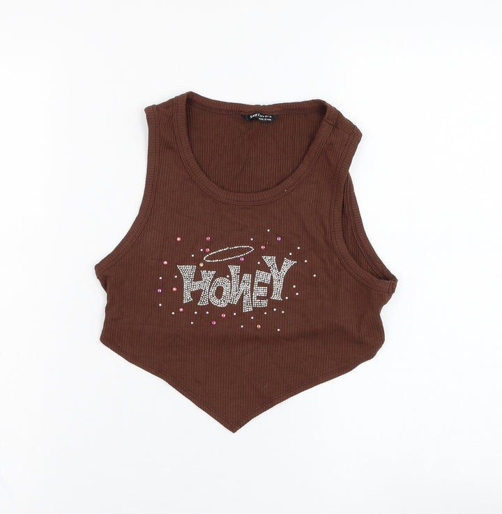 SheIn Womens Brown  Viscose Basic Tank Size 10 Round Neck - Honey