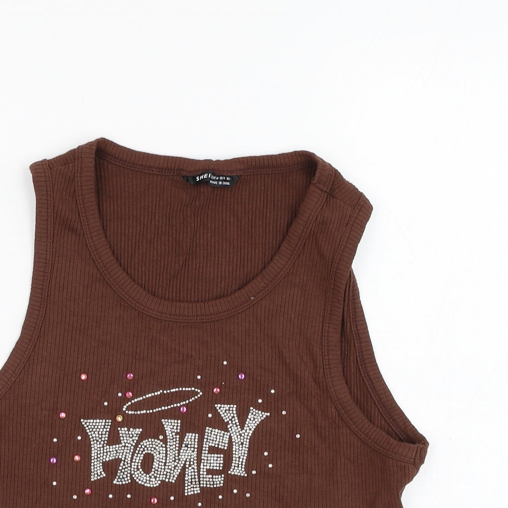 SheIn Womens Brown  Viscose Basic Tank Size 10 Round Neck - Honey