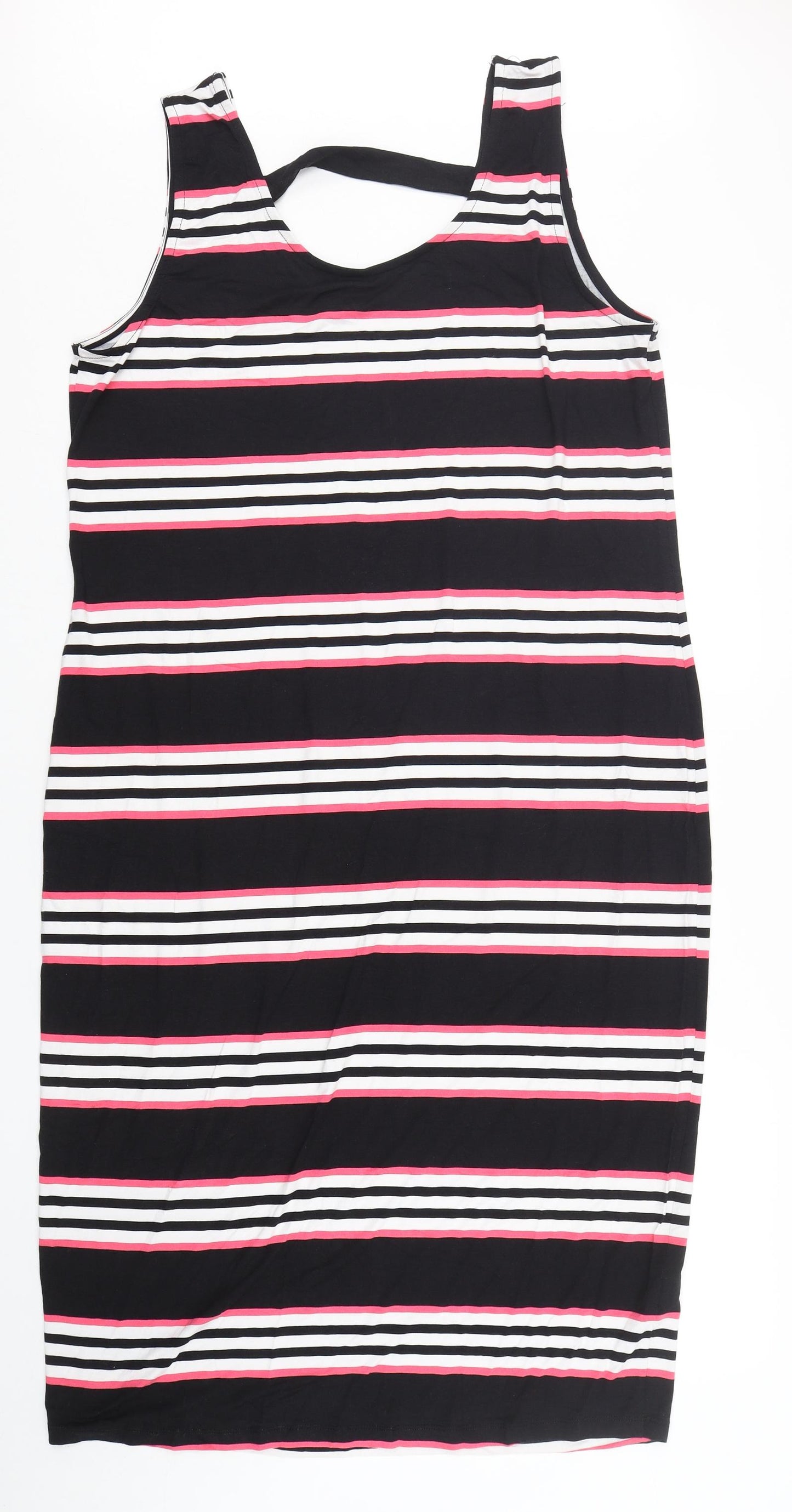Peacocks Womens Multicoloured Striped Viscose Tank Dress  Size 20  Round Neck Pullover