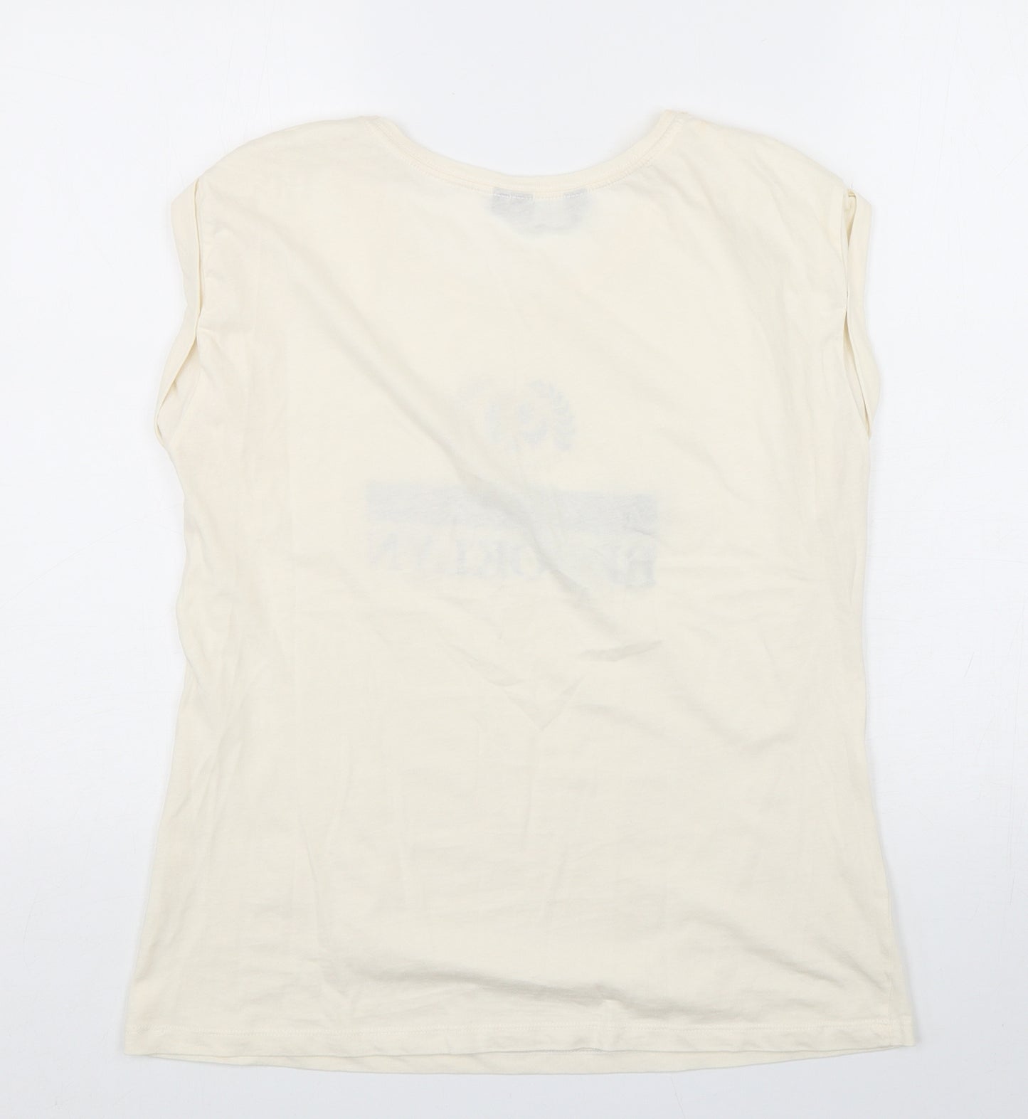 New Look Womens Ivory  Polyester Basic T-Shirt Size 14 Round Neck