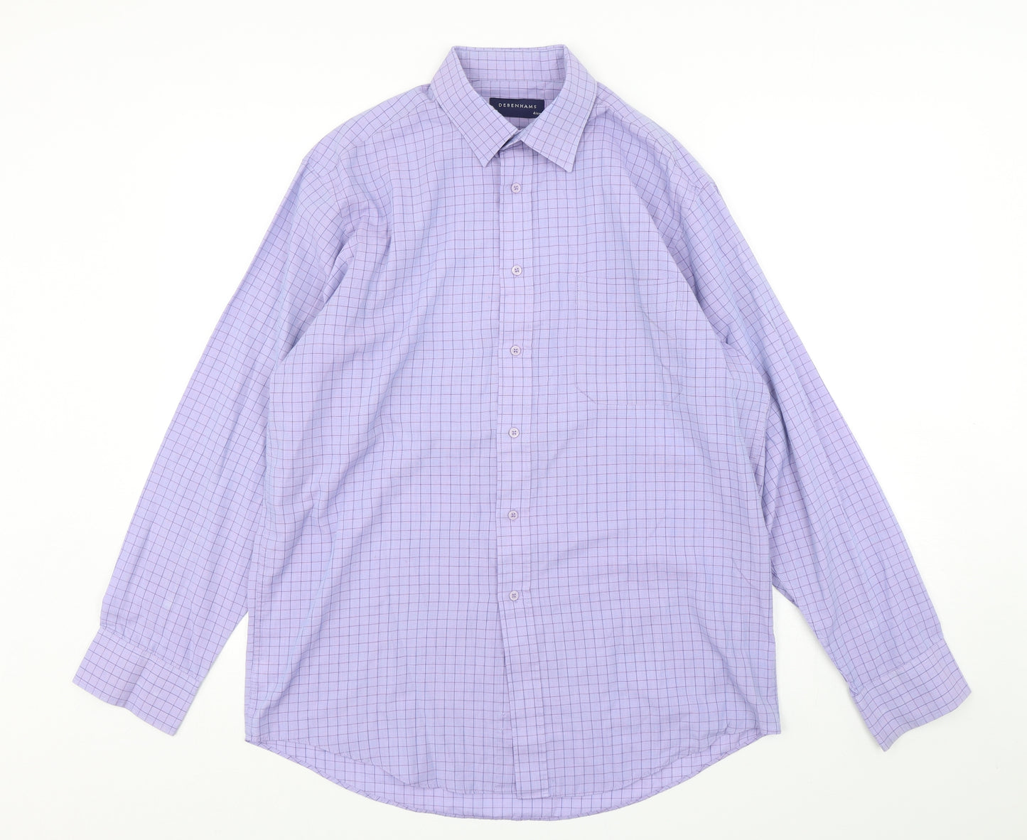 Debenhams Mens Purple Check Polyester  Dress Shirt Size 16 Collared