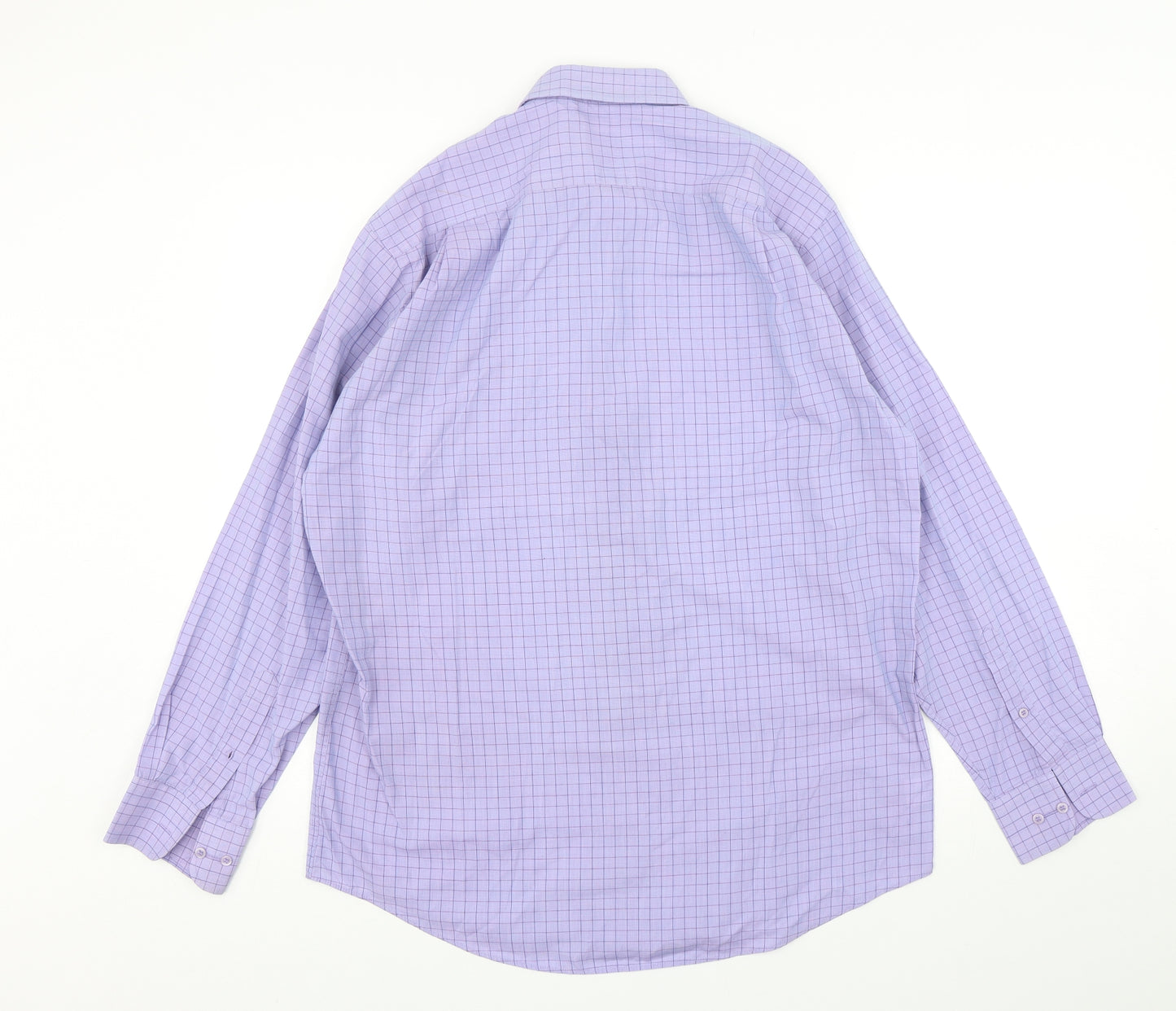 Debenhams Mens Purple Check Polyester  Dress Shirt Size 16 Collared