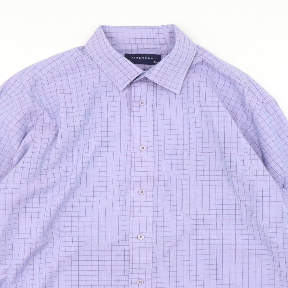 Debenhams Mens Purple Check Polyester  Dress Shirt Size 16 Collared