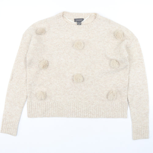 Primark Womens Beige Round Neck  Acrylic Pullover Jumper Size 6