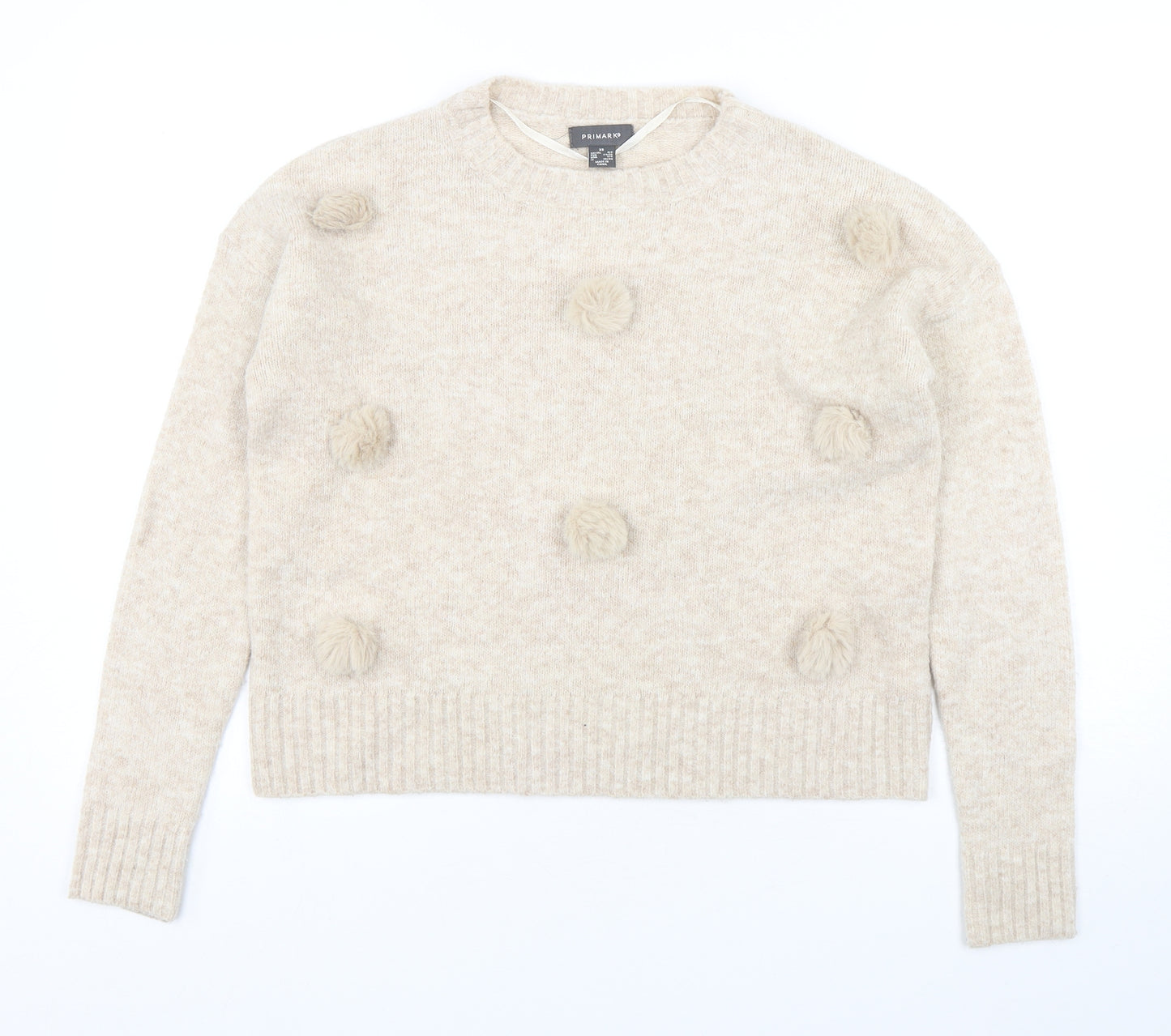Primark Womens Beige Round Neck  Acrylic Pullover Jumper Size 6