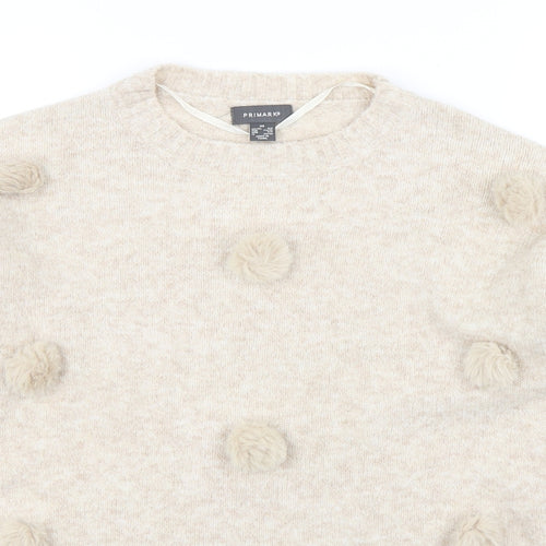 Primark Womens Beige Round Neck  Acrylic Pullover Jumper Size 6