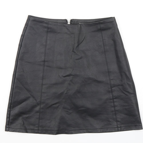 Primark Womens Black  Polyurethane Mini Skirt Size 6   Zip