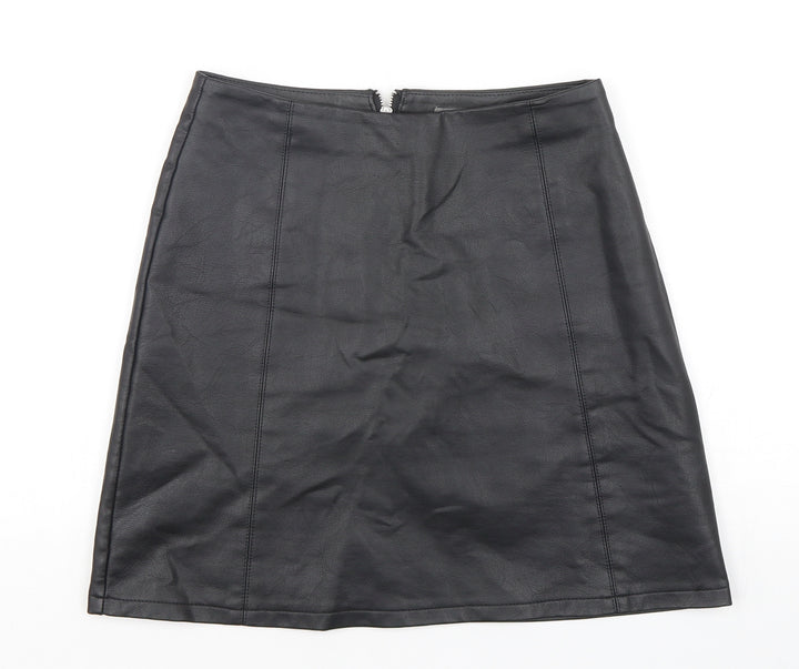 Primark Womens Black Polyurethane Mini Skirt Size 6 Zip