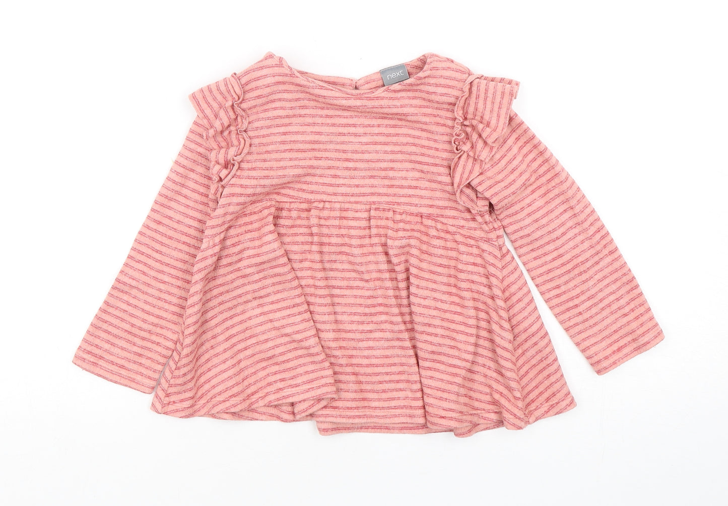 NEXT Girls Pink Round Neck Striped Viscose Pullover Jumper Size 2-3 Years