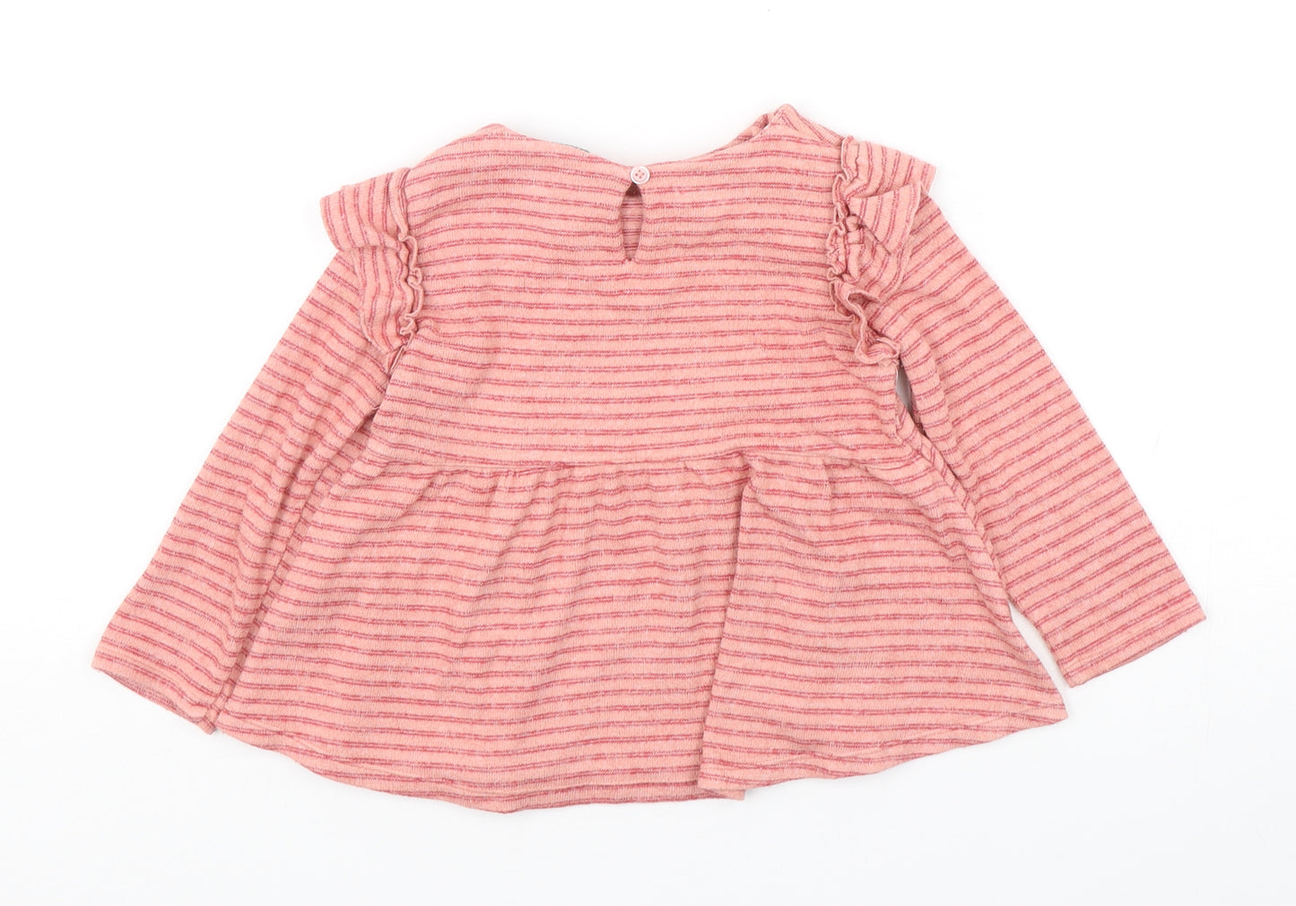 NEXT Girls Pink Round Neck Striped Viscose Pullover Jumper Size 2-3 Years