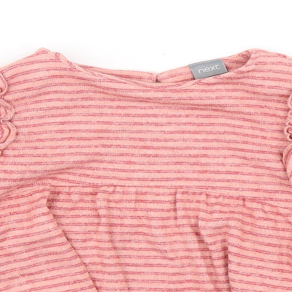 NEXT Girls Pink Round Neck Striped Viscose Pullover Jumper Size 2-3 Years