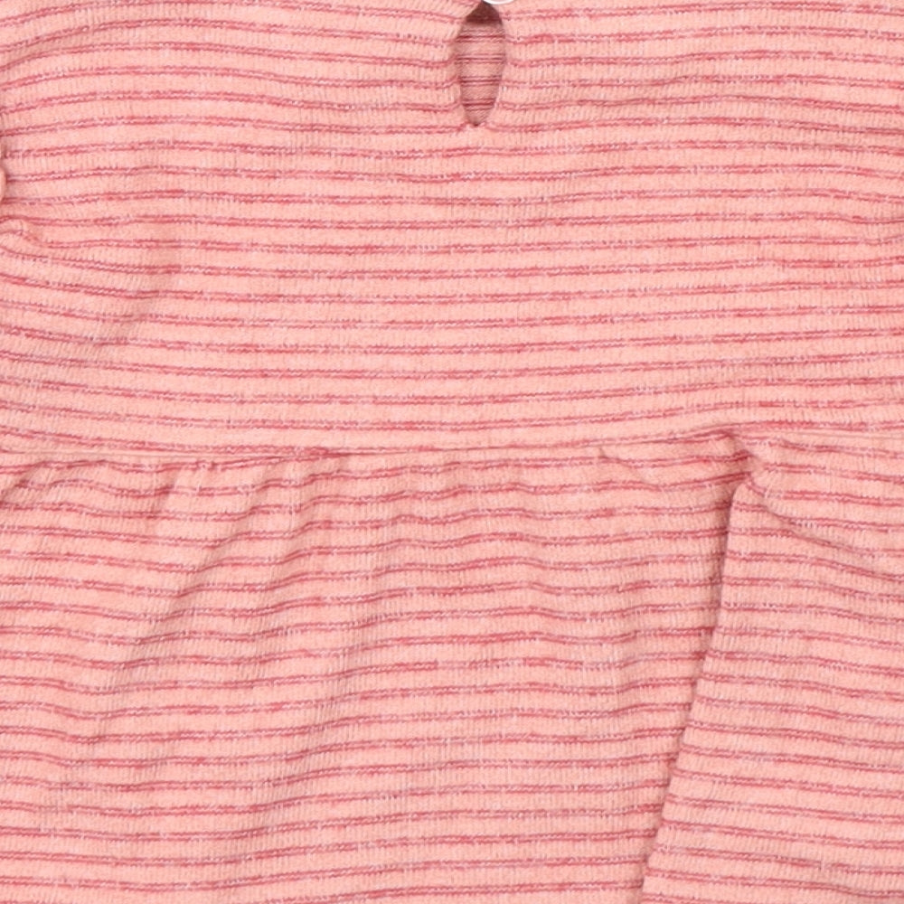 NEXT Girls Pink Round Neck Striped Viscose Pullover Jumper Size 2-3 Years
