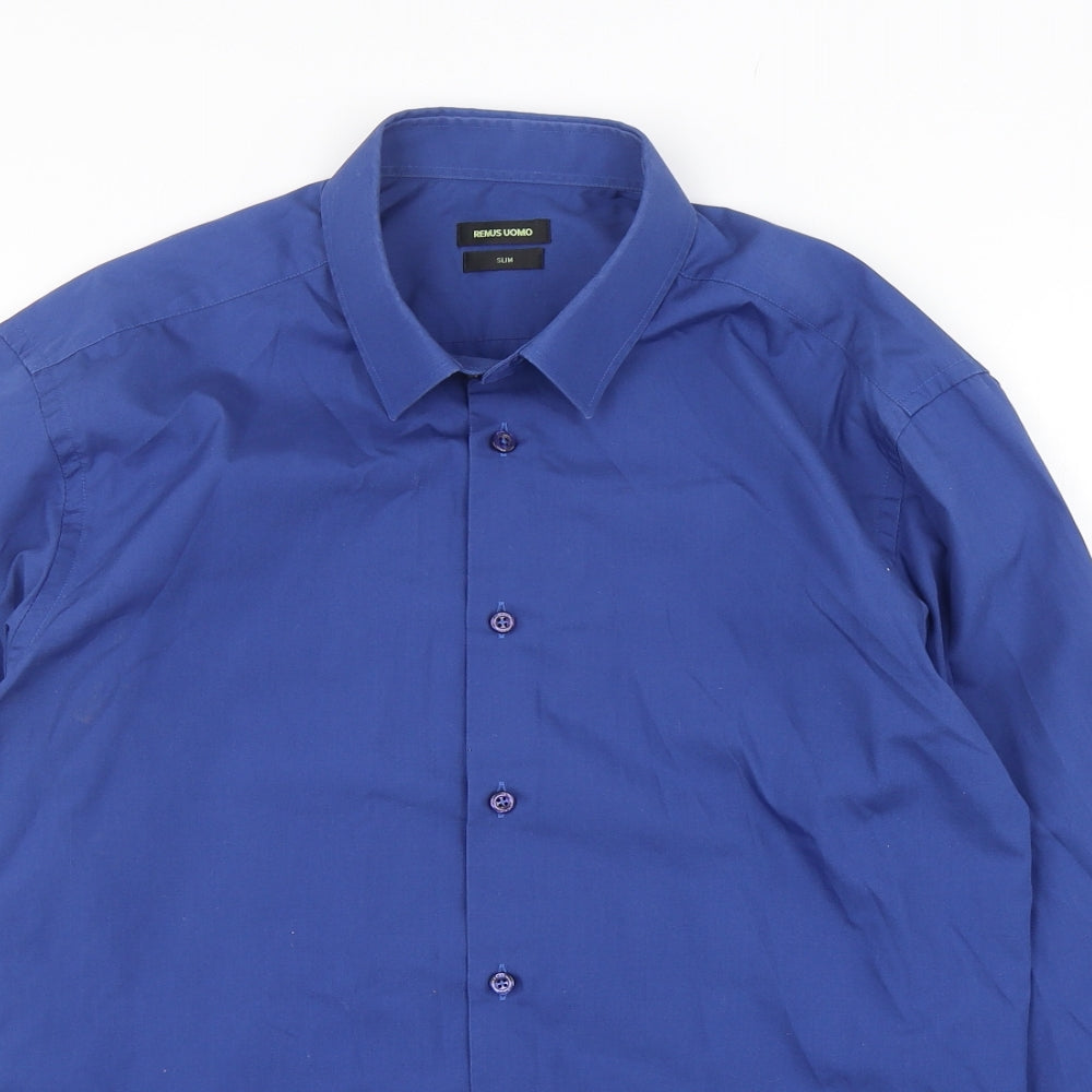 Remus Uomo Mens Blue  Cotton  Dress Shirt Size 16.5 Collared