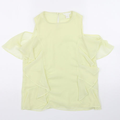 H&M Womens Green  Polyester Basic Blouse Size 8 Round Neck
