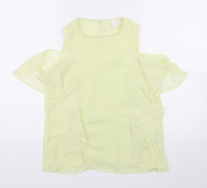 H&M Womens Green  Polyester Basic Blouse Size 8 Round Neck