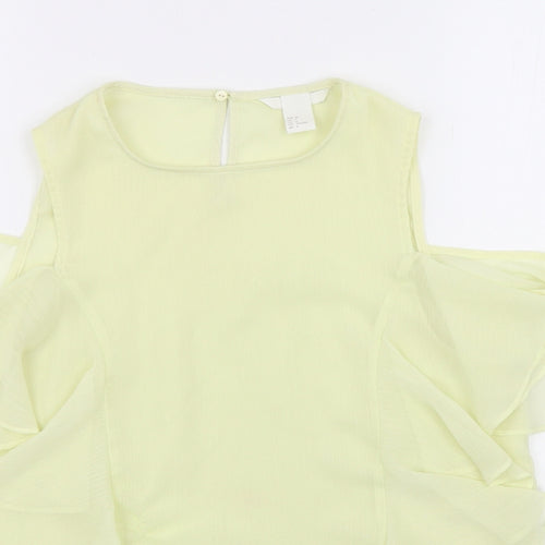H&M Womens Green  Polyester Basic Blouse Size 8 Round Neck