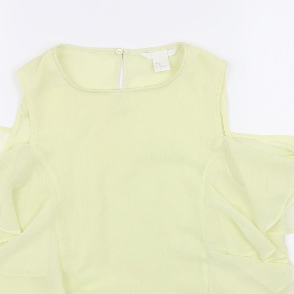 H&M Womens Green  Polyester Basic Blouse Size 8 Round Neck