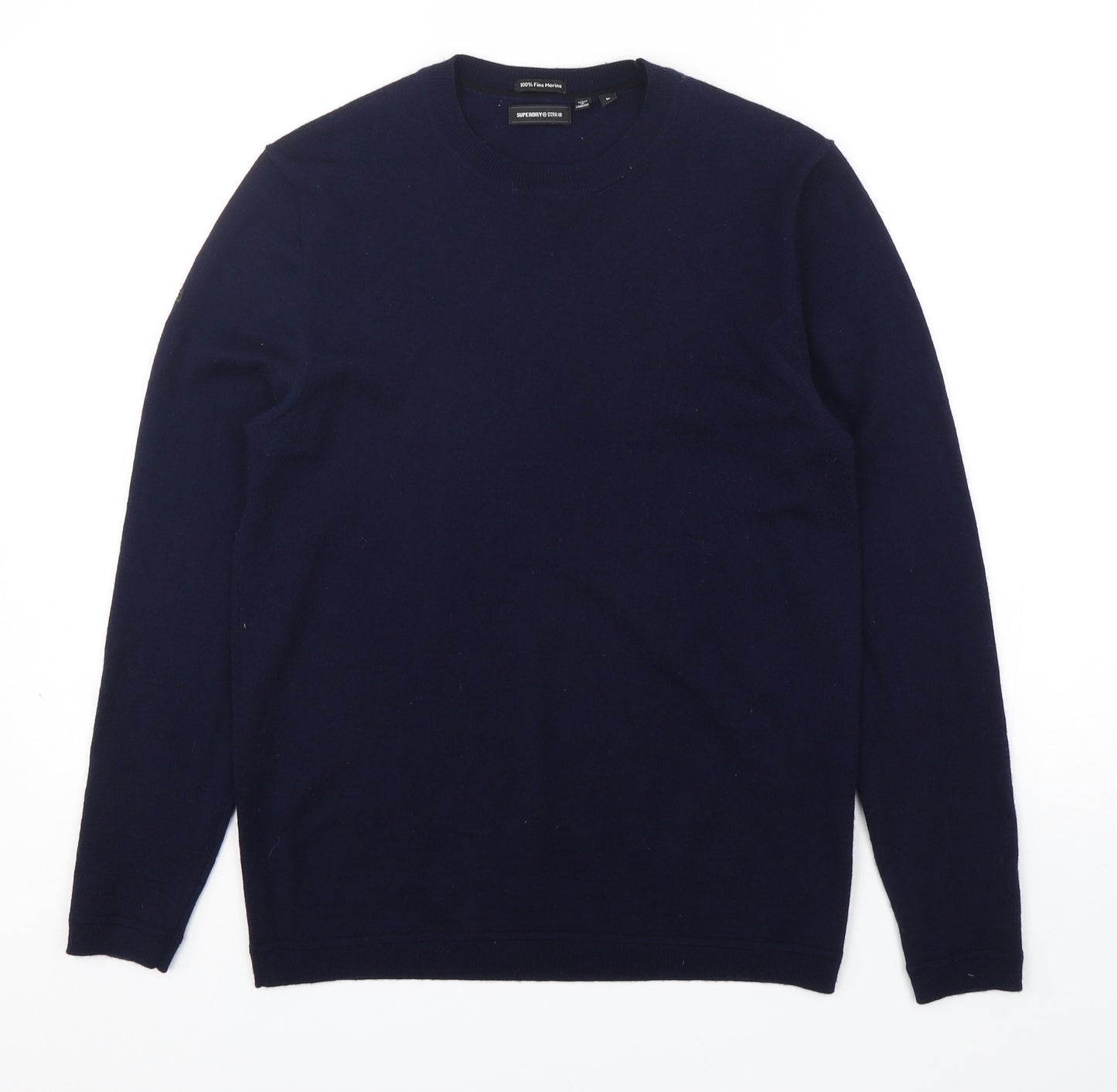 Superdry Mens Blue Round Neck  Wool Pullover Jumper Size L