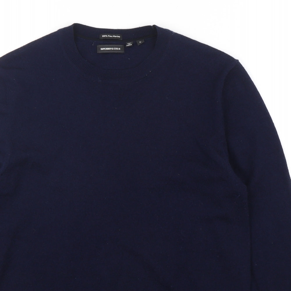 Superdry Mens Blue Round Neck  Wool Pullover Jumper Size L