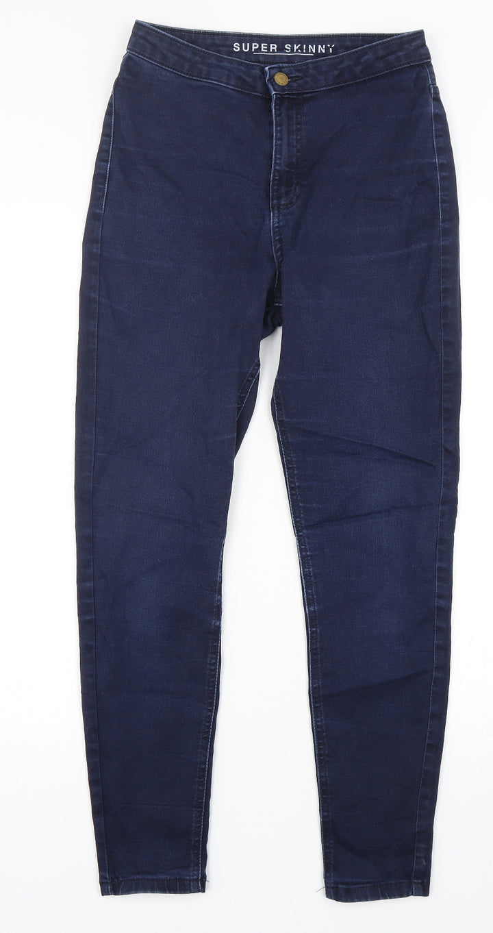 Marks and Spencer Womens Blue  Cotton Skinny Jeans Size 10 L28 in Regular Button