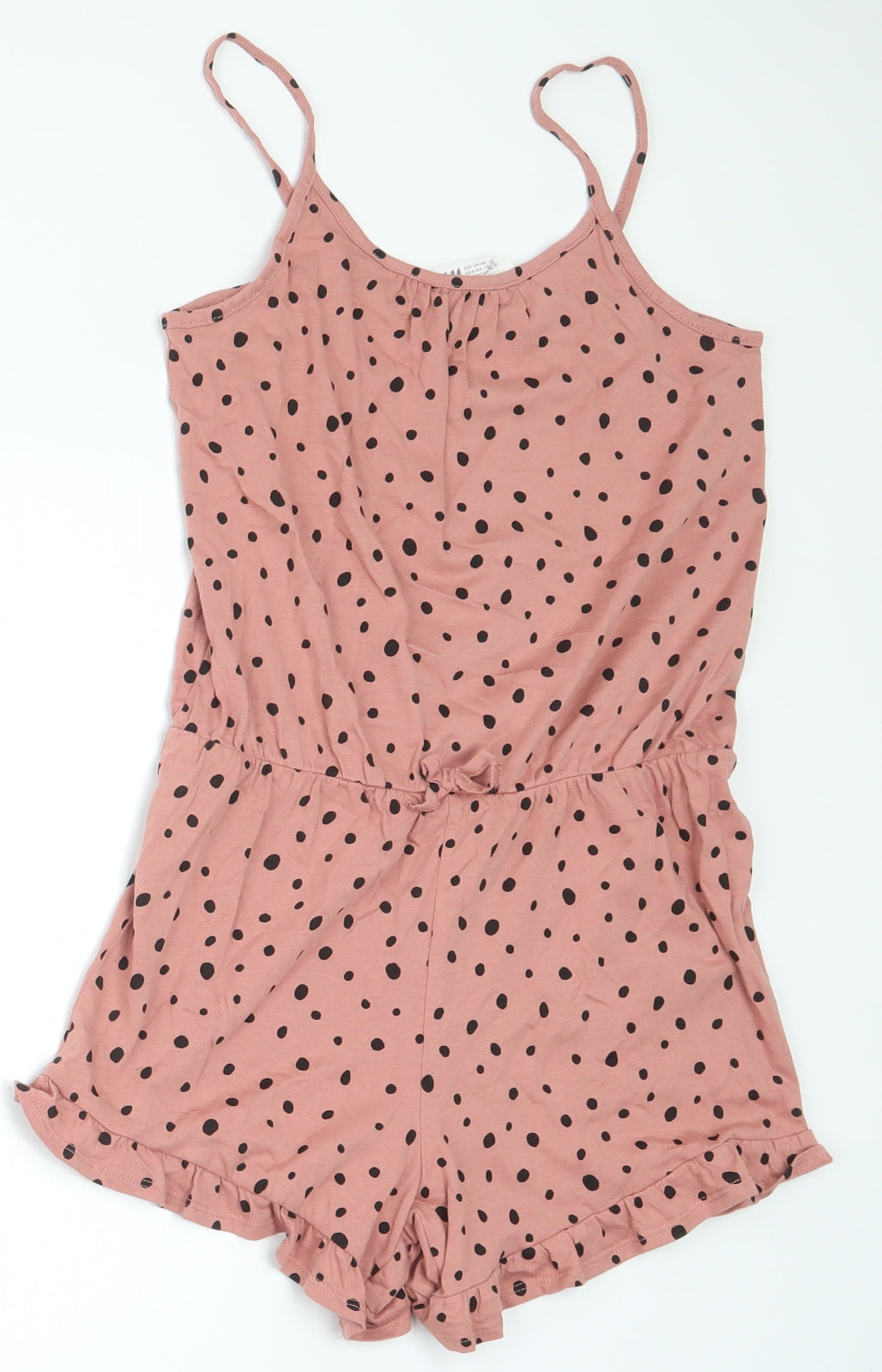 H&M Girls Pink Spotted 100% Cotton Playsuit One-Piece Size 8-9 Years  Pullover