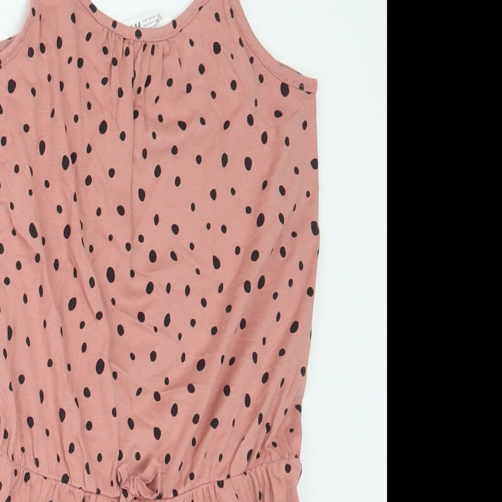 H&M Girls Pink Spotted 100% Cotton Playsuit One-Piece Size 8-9 Years  Pullover