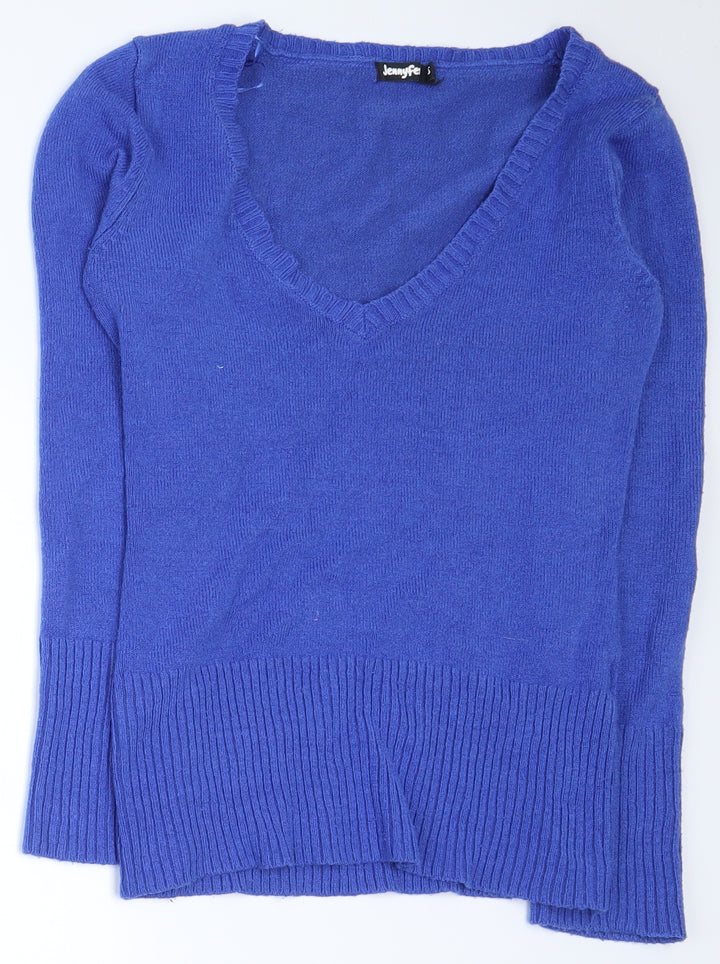 Jennyfer Womens Blue V-Neck  Acrylic Pullover Jumper Size S