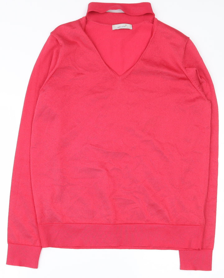 Per Una  Womens Pink  Polyester Basic T-Shirt Size 14 V-Neck