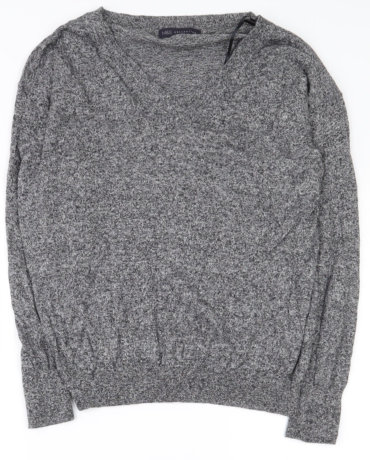 Marks and Spencer Womens Grey V-Neck  Cotton Pullover Jumper Size 10