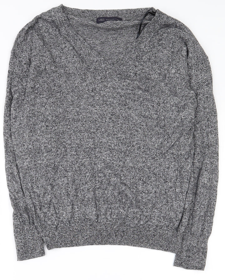 Marks and Spencer Womens Grey V-Neck  Cotton Pullover Jumper Size 10