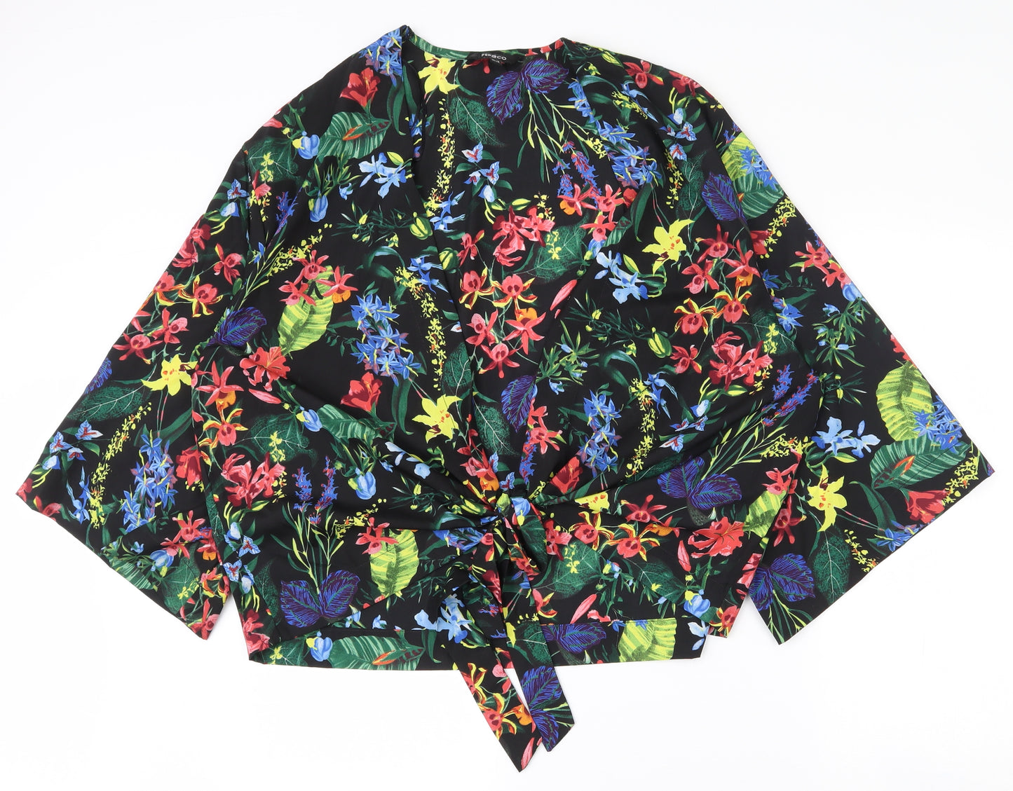Pep & Co Womens Multicoloured Floral Polyester Kimono Blouse Size 16 V-Neck