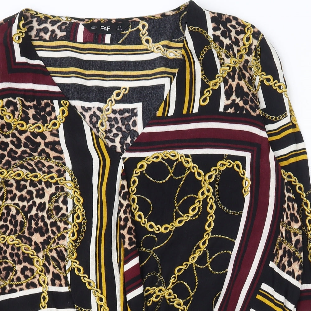 F&F Womens Multicoloured Animal Print Viscose Basic T-Shirt Size 18 V-Neck