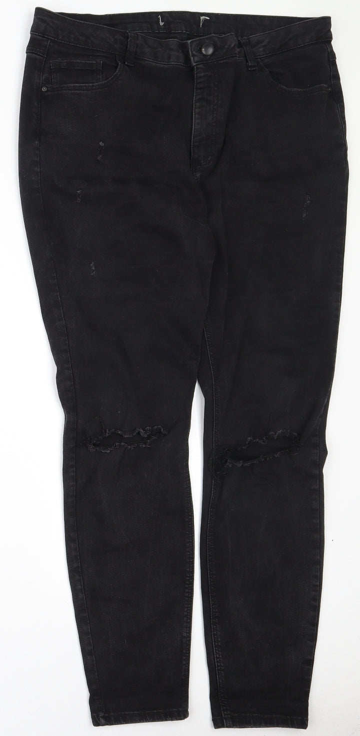 Preworn Womens Black  Cotton Skinny Jeans Size 34 in L28 in Regular Zip