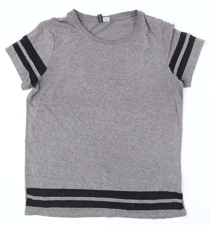 H&M Womens Grey Polyester Basic T-Shirt Size S Round Neck