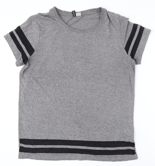 Front view of H&M women’s grey polyester basic t-shirt, size S, round neck