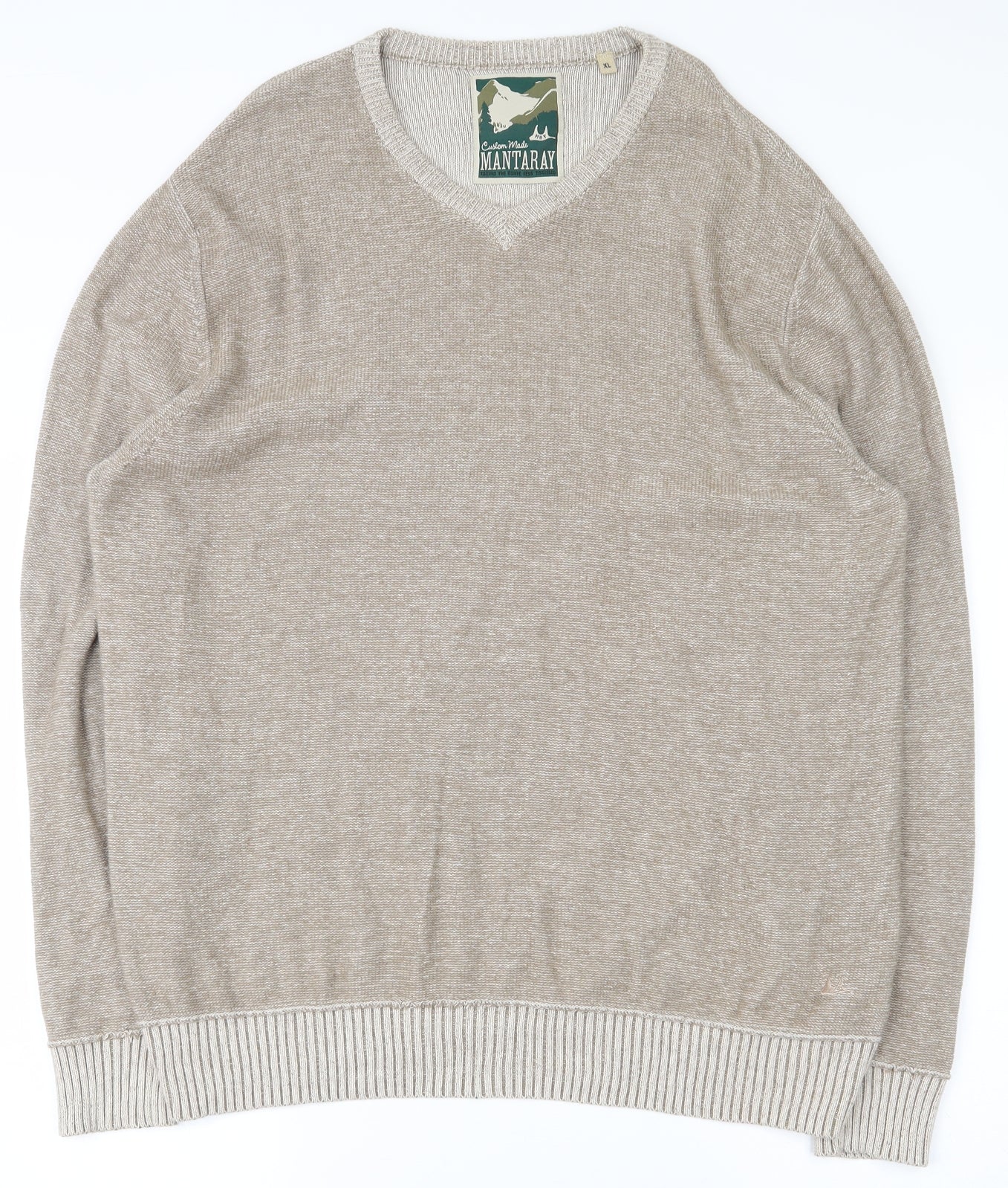 MANTARAY PRODUCTS Mens Beige V-Neck  Cotton Pullover Jumper Size XL