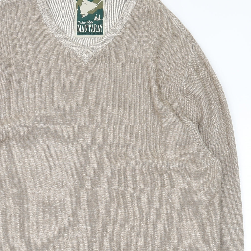 MANTARAY PRODUCTS Mens Beige V-Neck  Cotton Pullover Jumper Size XL