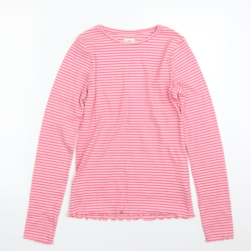 F&F Girls Pink Crew Neck Striped Cotton Pullover Jumper Size 13-14 Years  Pullover