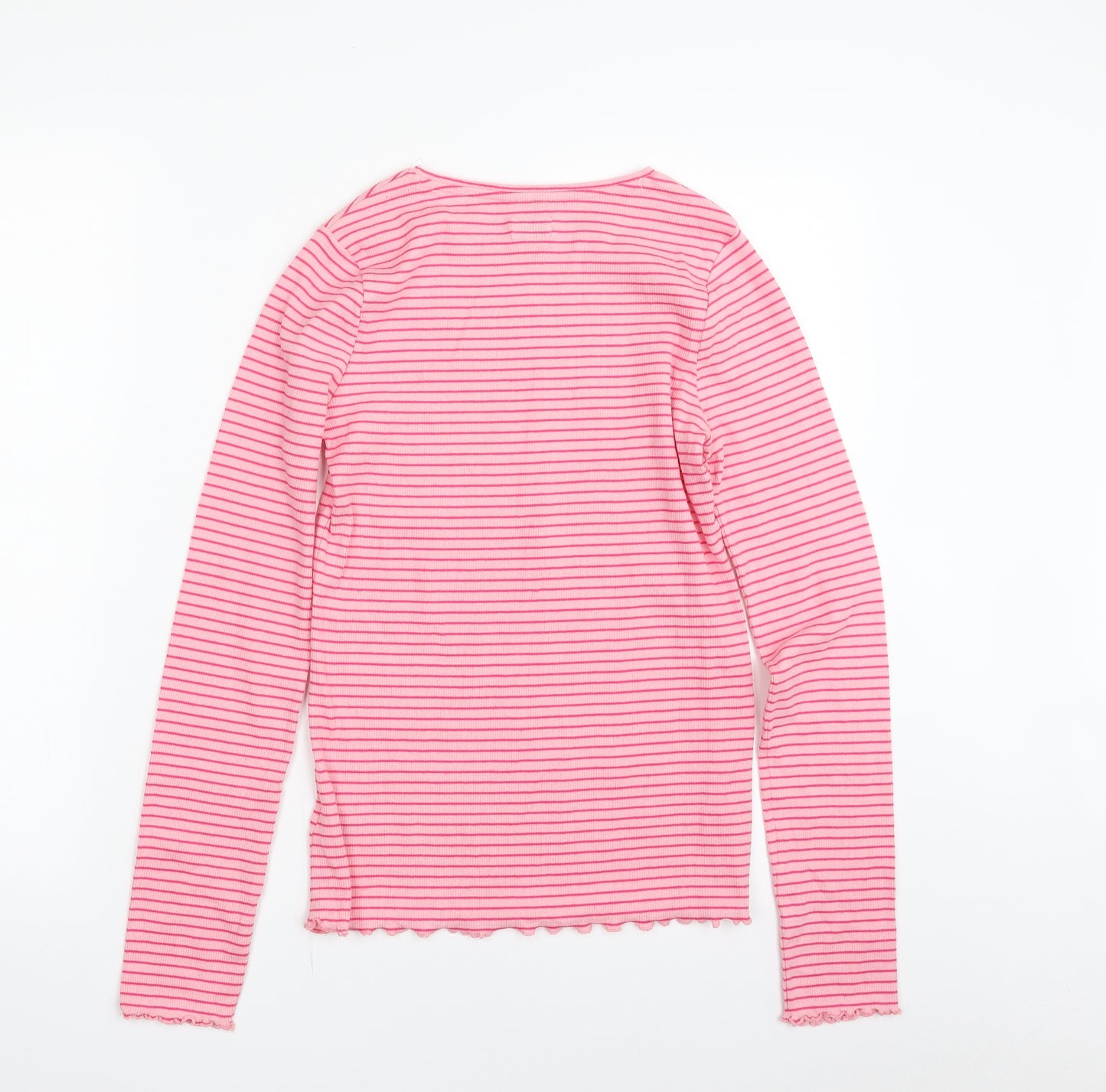 F&F Girls Pink Crew Neck Striped Cotton Pullover Jumper Size 13-14 Years  Pullover