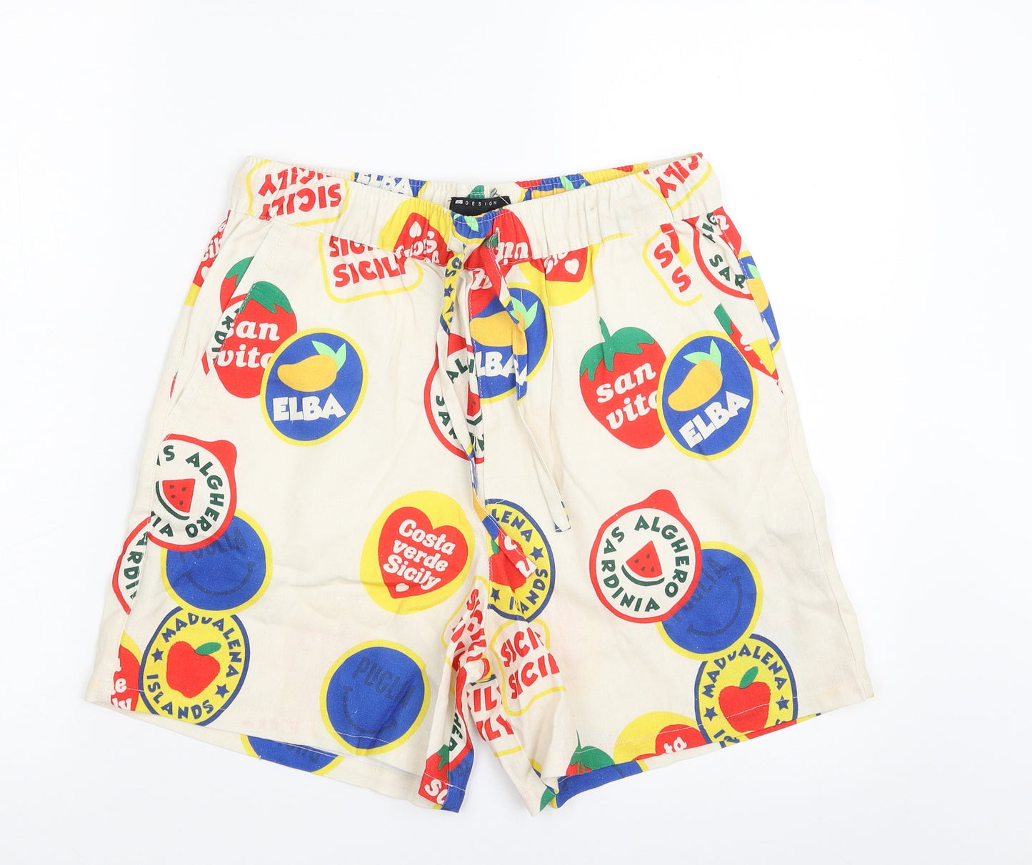 ASOS Mens Beige  Linen Bermuda Shorts Size 2XS  Regular Drawstring - Alghero Sardinia