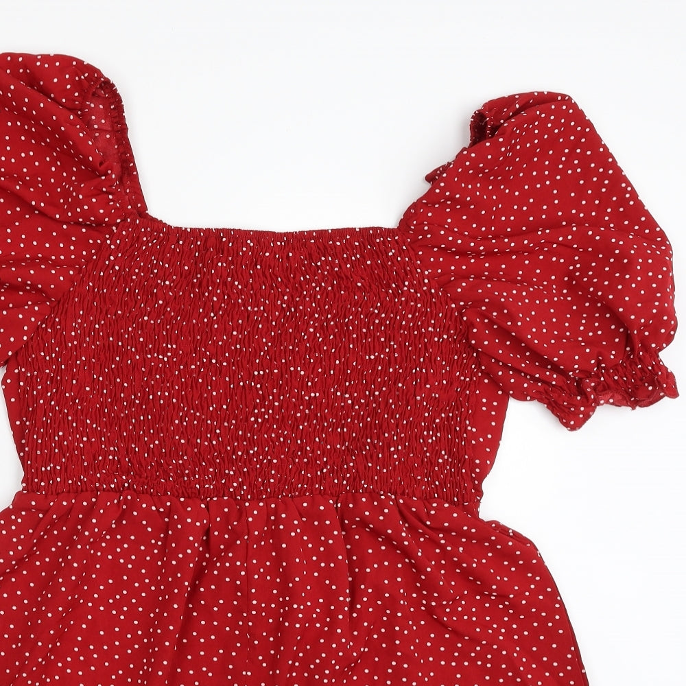 SHEIN  Womens Red Polka Dot Polyester Playsuit One-Piece Size XL  Pullover - Item Length -33in